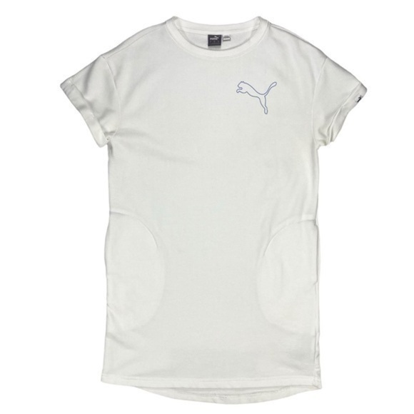 Puma Exercise Dress Womens Size Medium White Athletic Short Sleeve Logo Pockets - Picture 1 of 12
